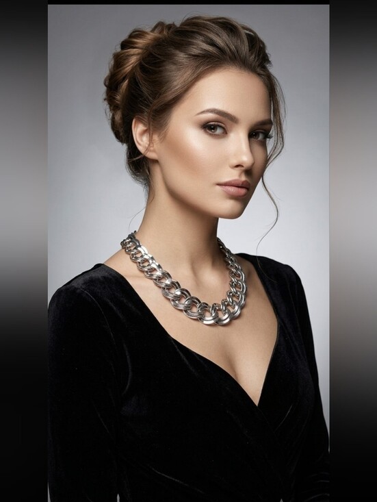 Jewelry - ​Vintage Silver Tone Chunky Double Curb Link Chain Necklace Statement Choker